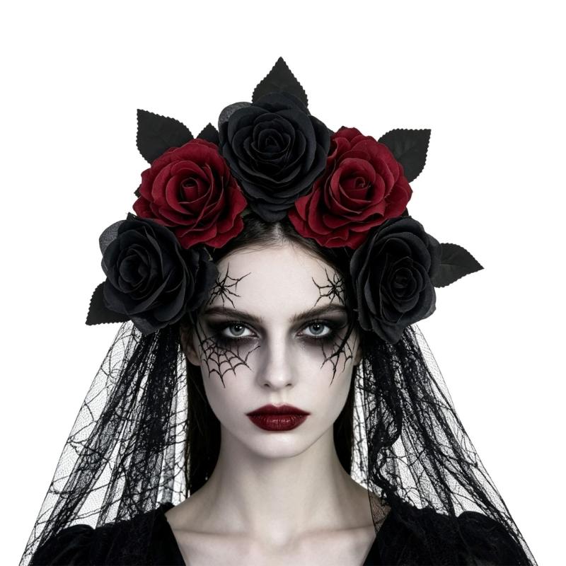 Rose Lace Headband for Women, Gothic Costume Headpiece for Halloween Parties, Cosplay Styling, Stage and Photo Looks