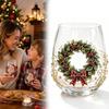 Holiday Beverage Cup, Clear Stemless Christmas Glass with Gold Detail for Table Service and Seasonal Hosting Use