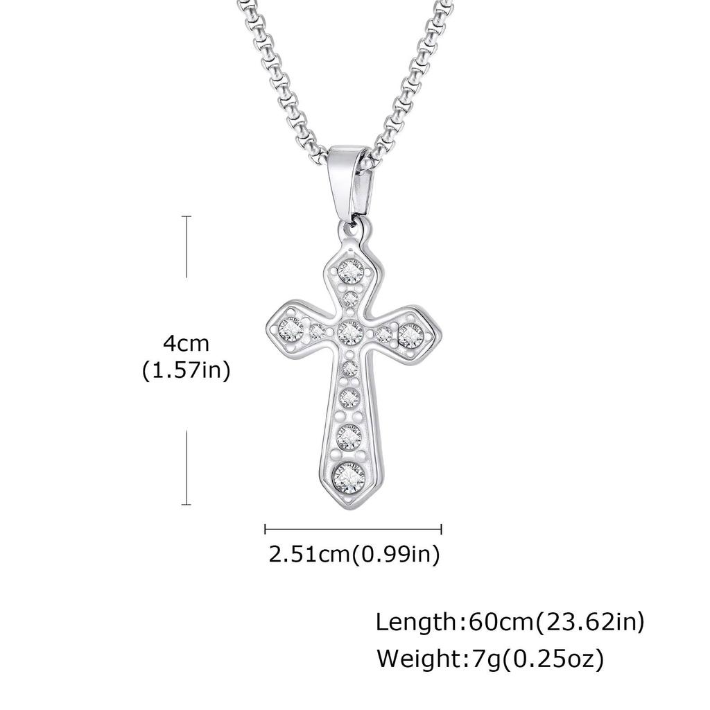 Vnox Stainless Steel Zircon Cross Pendant Necklace with Box Chain for Women Men, Christian Hip Hop Cross Necklace Jewelry Gifts