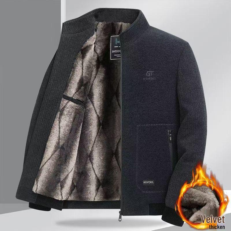 2025 Plus Velvet Corduroy Jacket for Middle-Aged Dads - Thick Winter Woolen Men's Casual Coat