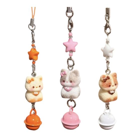 Bag Pendant Resin Star Cat Design Keychain with Bell Sound Mobile Phone Lanyard Stress Relief Hanging Buckle Lightweight Bag Hanger