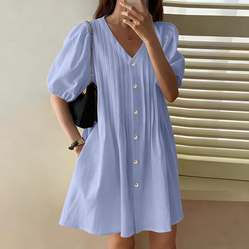 

ZANZEA Женское повседневное свободное летнее платье с V-образным вырезом и короткими рукавами 5XL синий