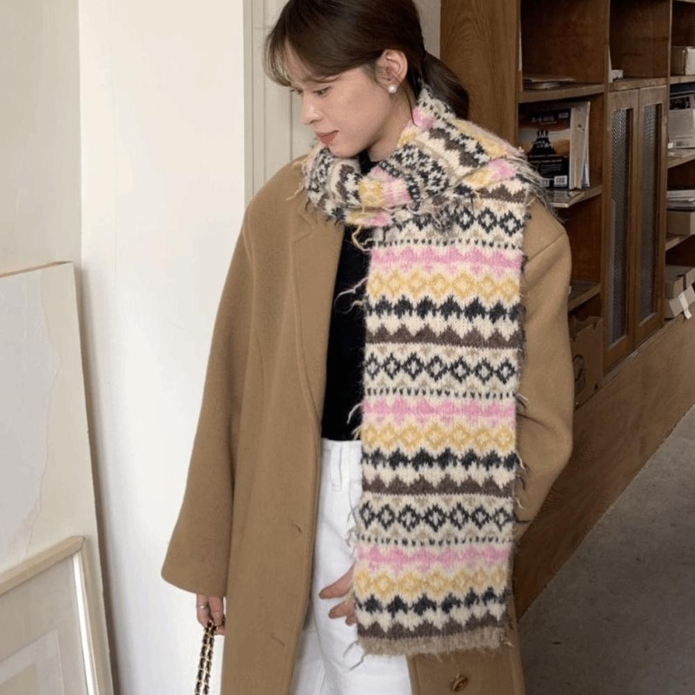 Warm Jacquard Knitted Scarf Wool Winter Wool Neckerchief Fashion Fair Isle Style Scarf  Winter