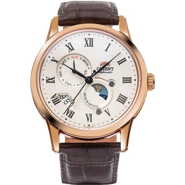 

ORIENT Men s RN-AK0001S (Orient Classic SUN&MOON) Round Watch Brown Stainless Multi-Hand Analog