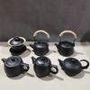 Special Clearance: Black Pottery Teapot Set - Japanese Retro Coarse Ceramic, Anti-Scald, Side Handle, Kung Fu Style