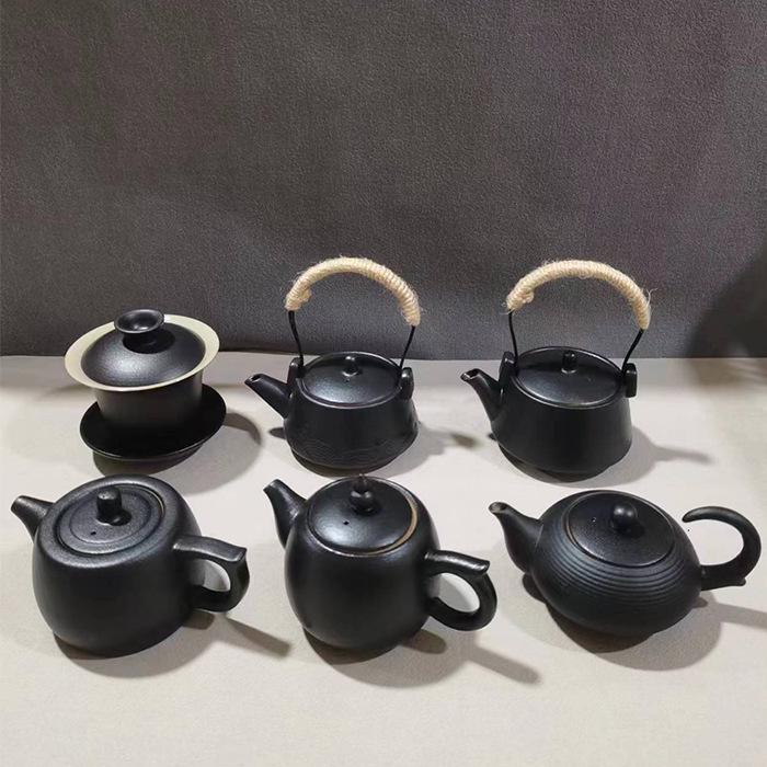 Special Clearance: Black Pottery Teapot Set - Japanese Retro Coarse Ceramic, Anti-Scald, Side Handle, Kung Fu Style