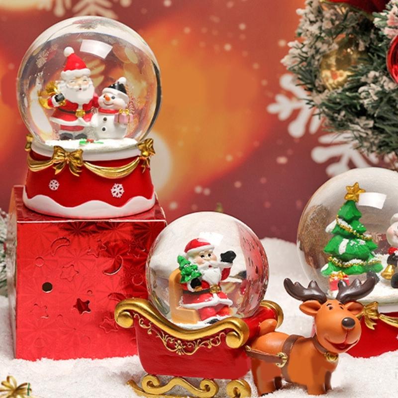 Rotating Crystal Sphere With Warm White LED Lights Resin Construction Snow Globes Battery Powered Home Decoration