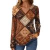 Women's Casual Fashion Brushed Retro Floral Print Long Sleeve V-Neck Top T-Shirt