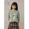 ZIHAN Damen Katze Jacquard 100% Merinowolle Rundhals Pullover