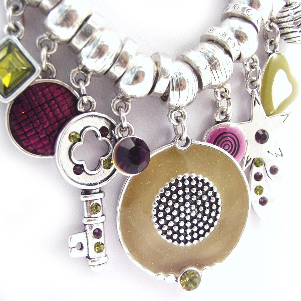 NOA [G5958] - Designer Necklace 'Emilie' Green Purple