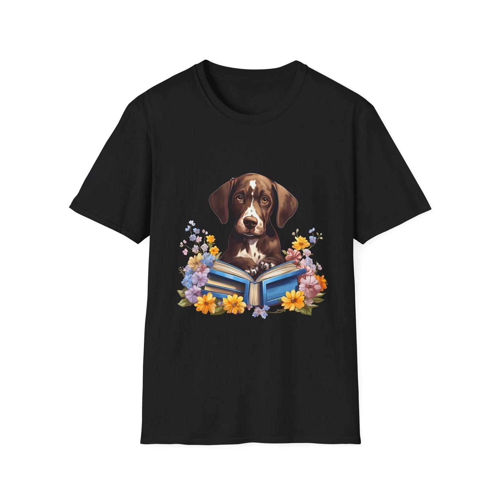 Cute Dog Reading Book T-Shirt, Dog Lover Gift, Floral Art Tee, Pet Owner Shirt, 3XL