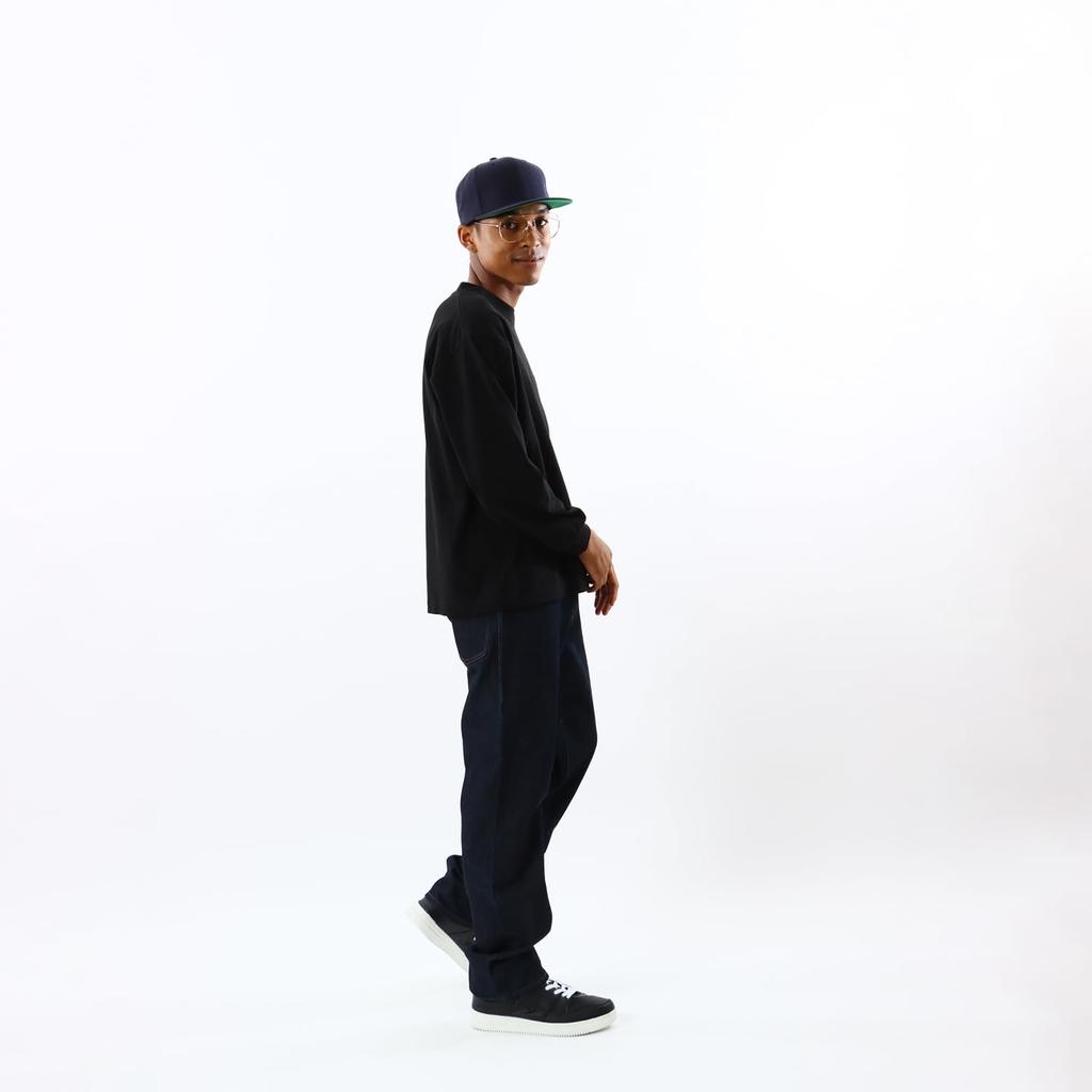 [Champion] Long-Sleeve T-Shirt, Relax Fit, Single Logo, Round Neck, 100% Cotton, COTTON USA, Relax Fit, Single Logo Embroidery, C3-V414, Black, XL