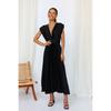 Women's V Neck Sleeveless Midi Dress Loose Mid Waist Pleated Satin Wedding Guest Sundress