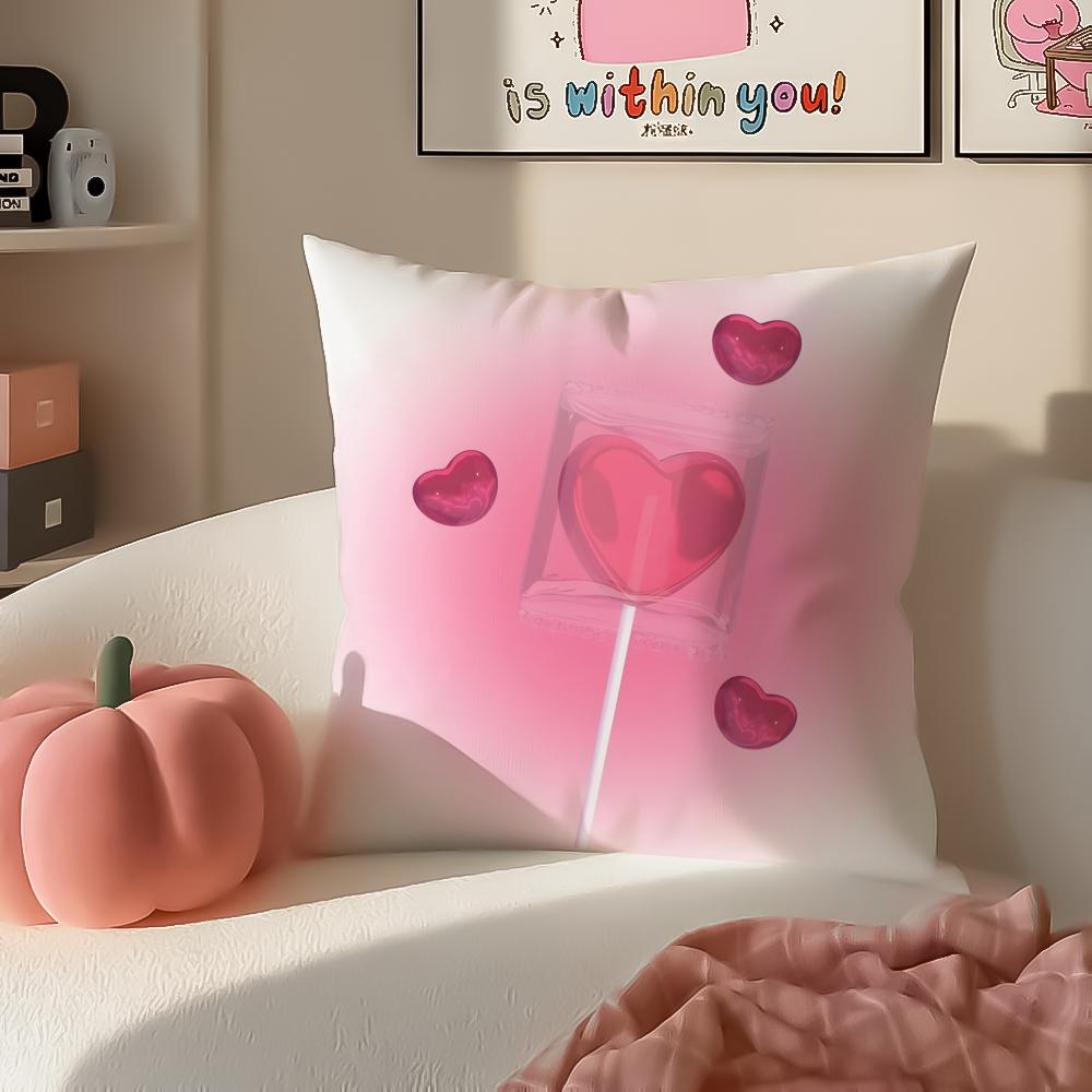 Cute Sweet Pink Candy Art Vibe Cushion Cover Pillowcase Short Plush Invisible zipper Room Sofa Cushion Cover