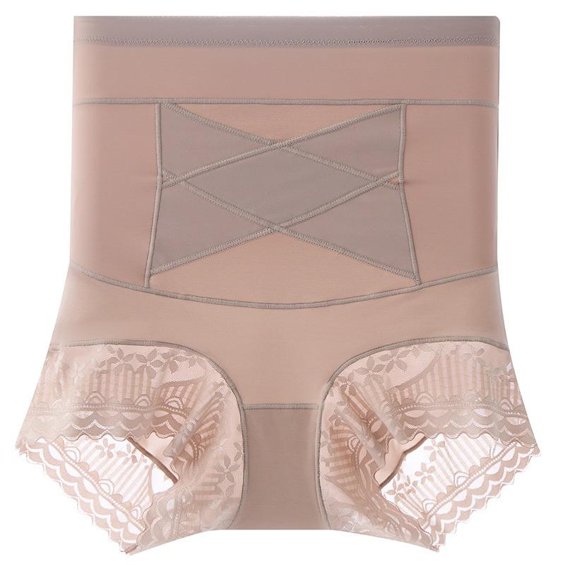 Women High Waist Cross Compression Lace Butt Lifting Cotton Crotch Tummy Control Seamless Shape Briefs M