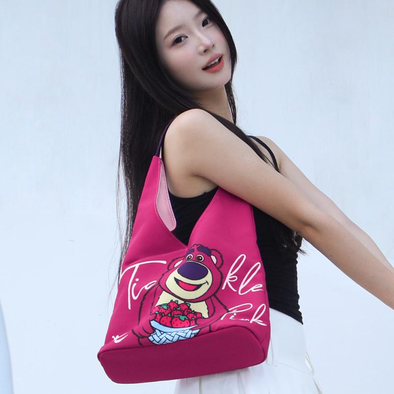 New Disney Lotso Collection Mickey Collection Canvas One Shoulder Handbag, Canvas Bag Regular Unisex Black White/Rose Red DHF23807-LOA