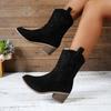 Women Mid-calf Boots V-mouth Design Fashion Boots Retro Embroidered Western Cowboy Boot Women Thick Heel Casual Boot Botas Mujer