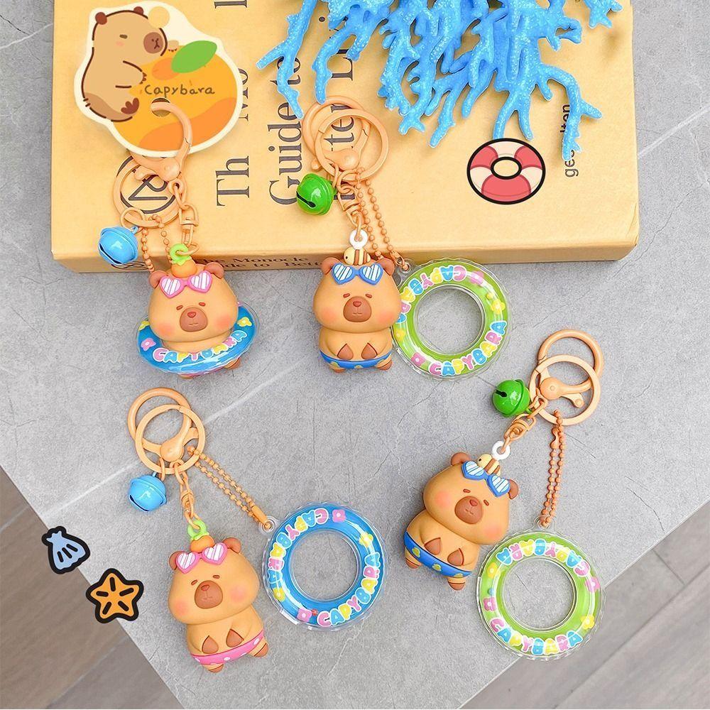 with Bell Swimming Ring Capybara Pendant Cute Cartoon Car Key Ring  Car Key Pendant
