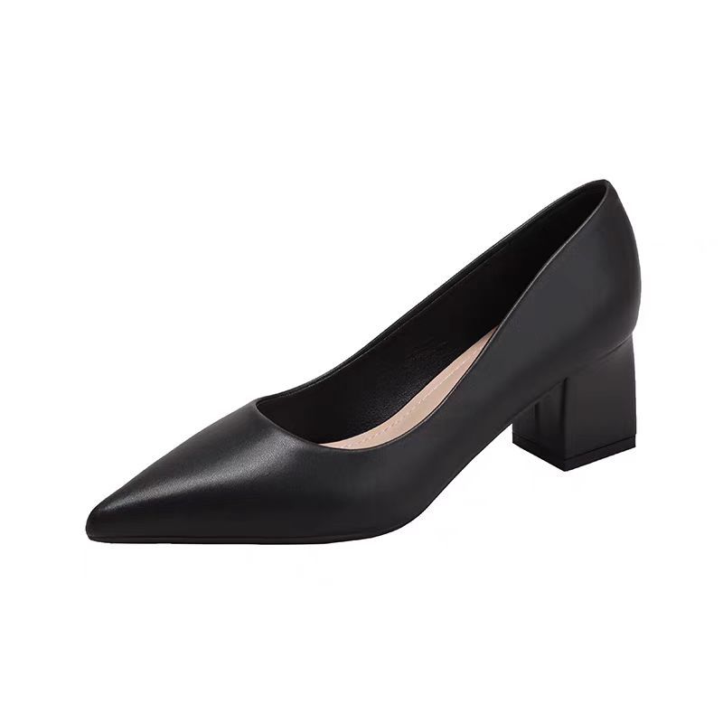 Módní Jednoduché Boty na Vysokém Podpatku, Temperamentní Jednoduché Boty s Ostrou Špičkou na Silném Podpatku, Profesionální Pracovní Boty s Mělkým Výstřihem