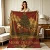 Soft Warm Flannel Throw Blanket Vintage Christmas Santa Sleigh Reindeer Holiday Print All Season Cozy Blanket for Sofa Couch Bed Living Room Bedroom H