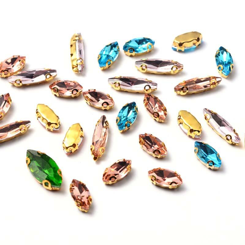 Customized Color Crystal Glass Sew-On Rhinestones Wedding Dresses Shoes Nails Accessories Loose Marquise
