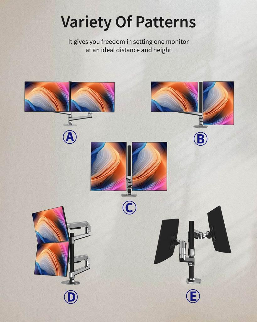 Ergounion PC Monitor Arm Dual LCD Display Arm PC Arm 2 Screens Compatible with Inch Weight Capacity VESA 75x75mm 100x100mm Mechanical Spring Type