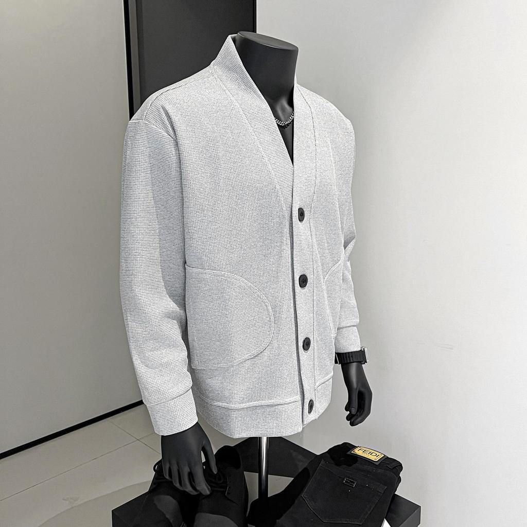2026 New Fashion Men's Waffle Retro Knitted Simple Fashion V-neck Sweater Men