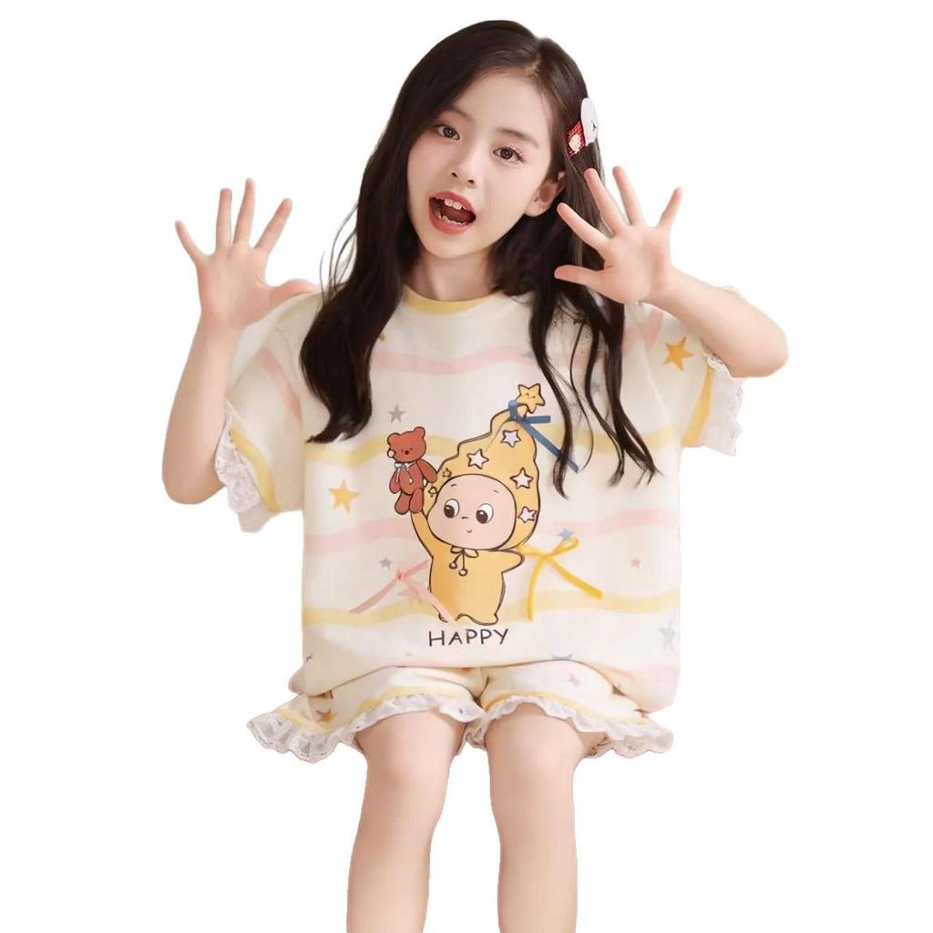 Girls' Summer Pajama Set 2026: Cartoon Short Sleeve Top & Shorts for Kids