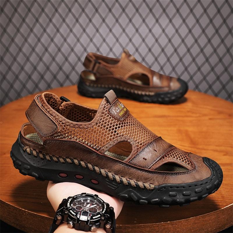 Fashion Cool Summer Male Mesh Shoes Fashion Leisure Beach Flats Holiday Sandals for Men Outdoor Walking Shoes Comfortable Casual Sandals