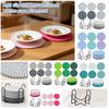 Set of 6 Round Woven Cotton Yarn Placemats with Non Slip Heat Resistant Surface and Metal Storage Rack for Dining Table Protection