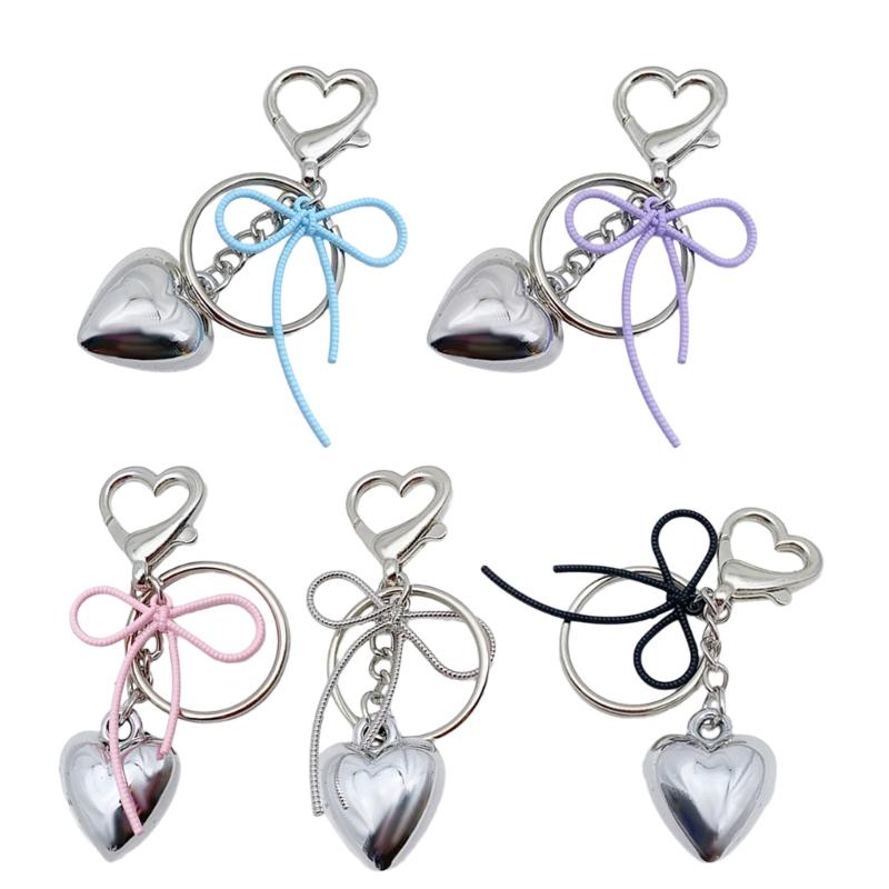 Sweet Bowknot Heart Keychain Pendant Lovely Hanging Decorations Keyring Charm for Purse Bag Backpack Handbag Ornament