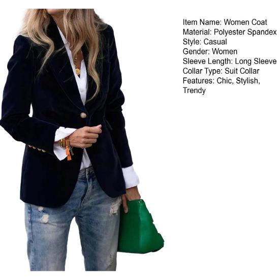 Velvet Blazer for Women Long Sleeve Botton Up Business Office Suit Jacket Casual Lapel Open Front Coat