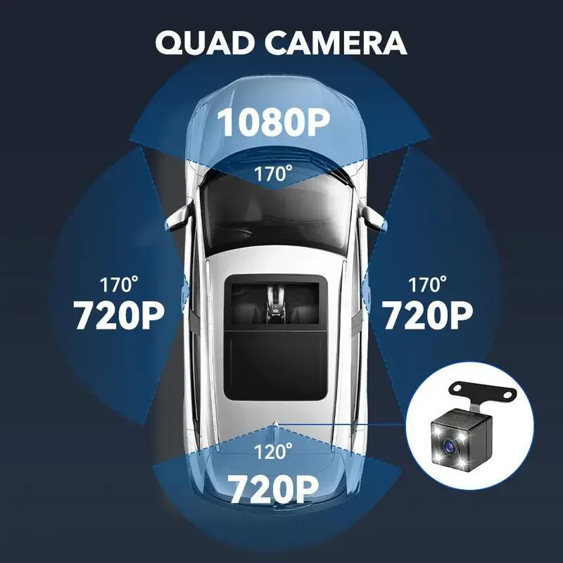 Telecamera per auto con registratore video a 4 canali, scatola nera, telecamera di guida FHD 1080P, anteriore sinistro destro posteriore, visione notturna, registrazione in loop, accessori per auto