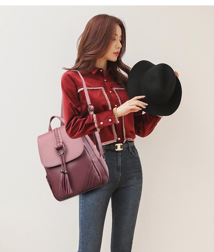Women's Backpack 2025 New PU Leather Tassel Double Shoulder Bag Large Capacity Student Backpacks Outdoor Travel Bag Mochilas Muj