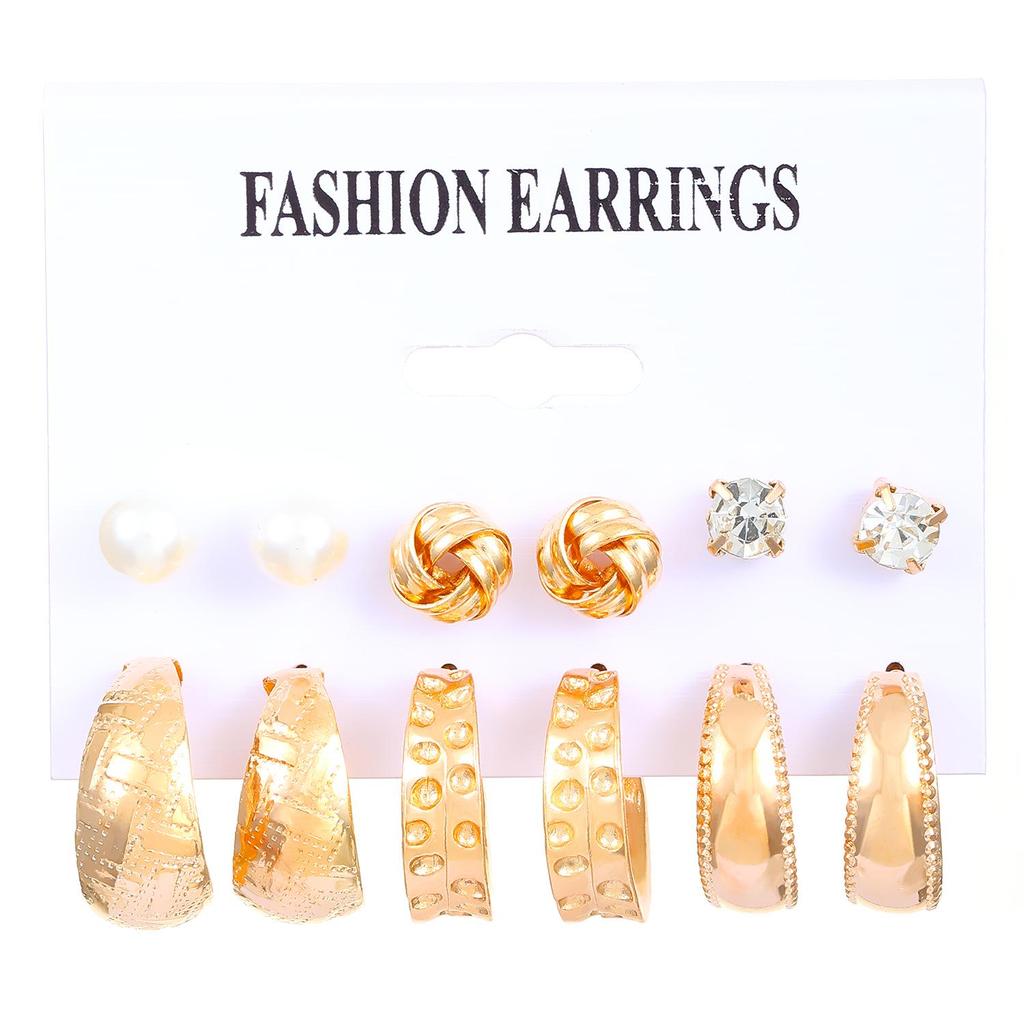 European & American Pattern Print Earrings: Colorful Resin Hoop & Stud Set - 6-Piece Pack