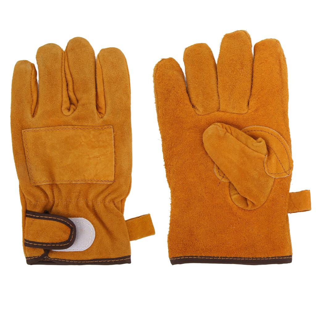Heat Resistant Gloves Calf Leather Polyester Hand Protection BBQ Grill Oven Mitts Short TypeYellow