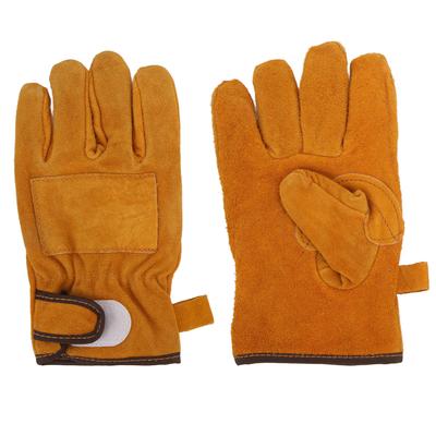 Hitzebeständige Handschuhe Kalbsleder Polyester Handschutz BBQ Grill Ofenhandschuhe Kurzer Typ Gelb