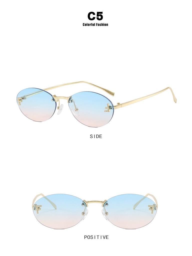 2024 Frameless Oval Retro Sunglasses - Fashionable Metal Frame
