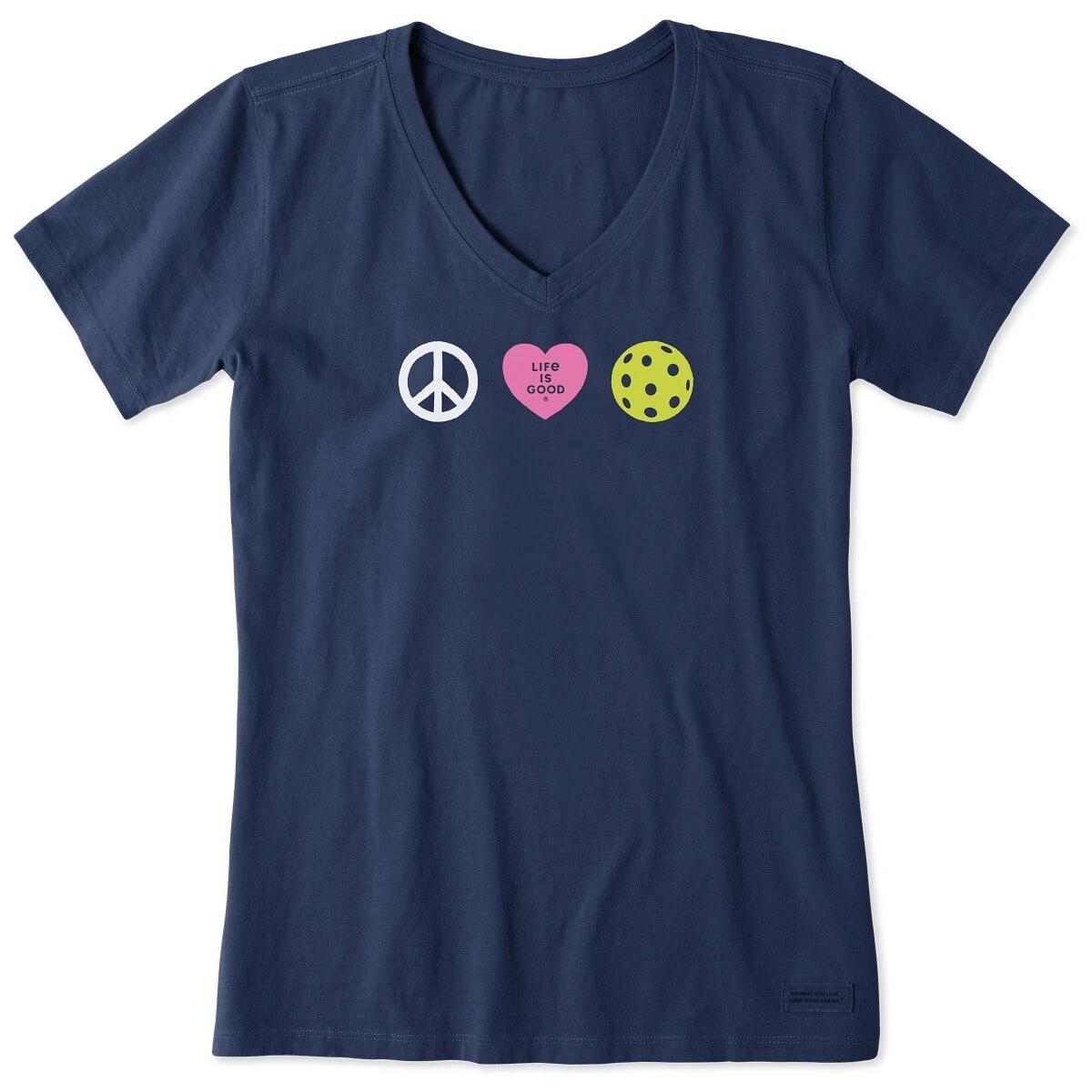 Life is Good. Women s Clean Peace Love Pickleball SS Crusher Vee, Darkest Blue S