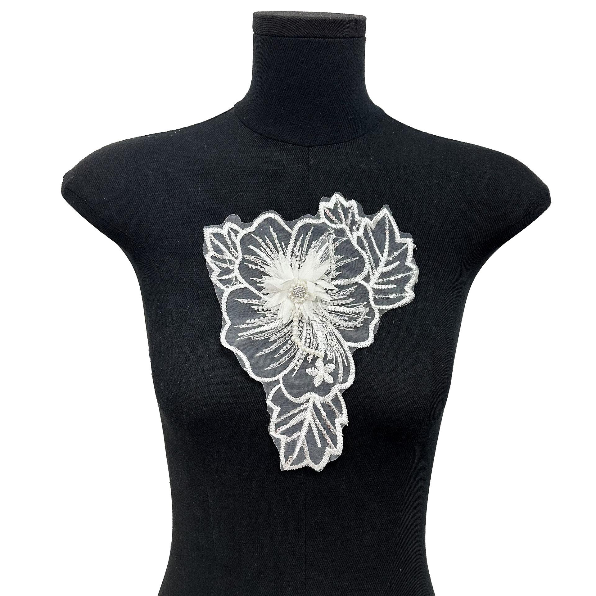 

Белый Расшитый бисером сетчатый кружевной аппликатор из вышитой ткани ручной работы для свадебного платья, детского платья, декоративные аксессуары для одежды H6040