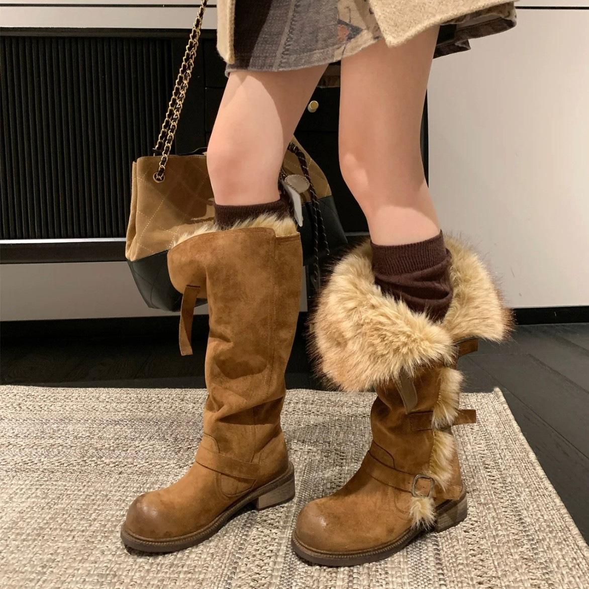 Women s Soft Elastic Winter Warm Anti Cold Lengthened Plush Snow Boots Thick Bottom Non-slip Wear Outdoor Leisure Sports Long Cotton Boots 40 верблюд