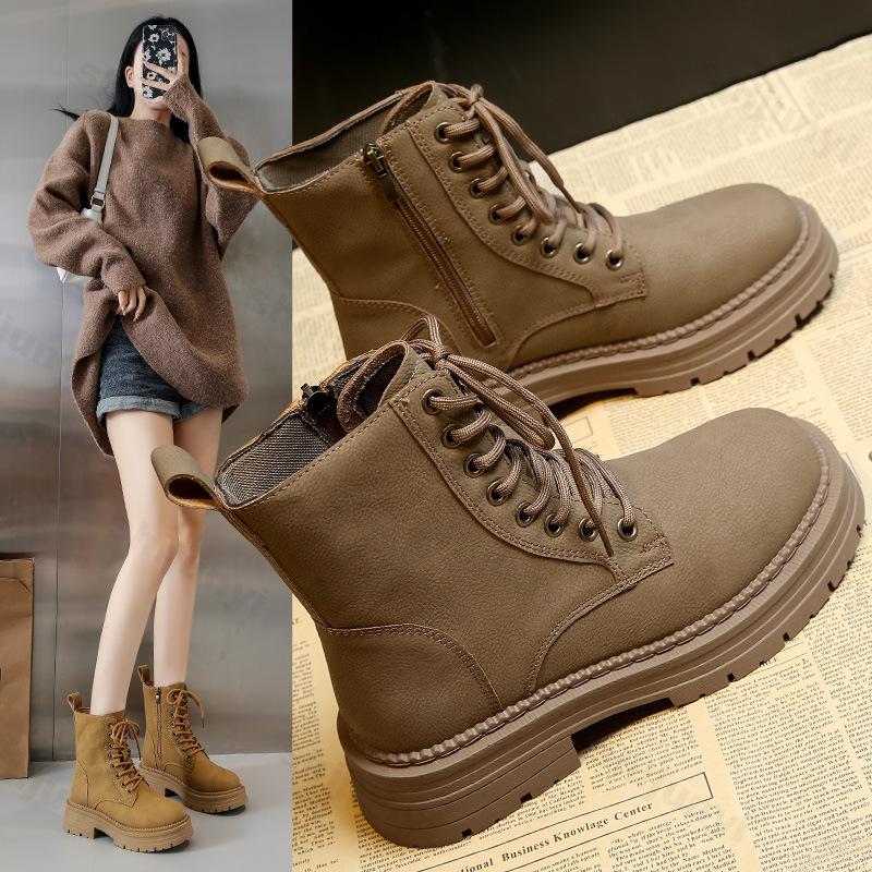 Women's Ankle Boots 2026 Autumn Fashion Outdoor Casual Short Boots British Thick Sole Retro Anti Slip Casual Shoes Botas Mujer