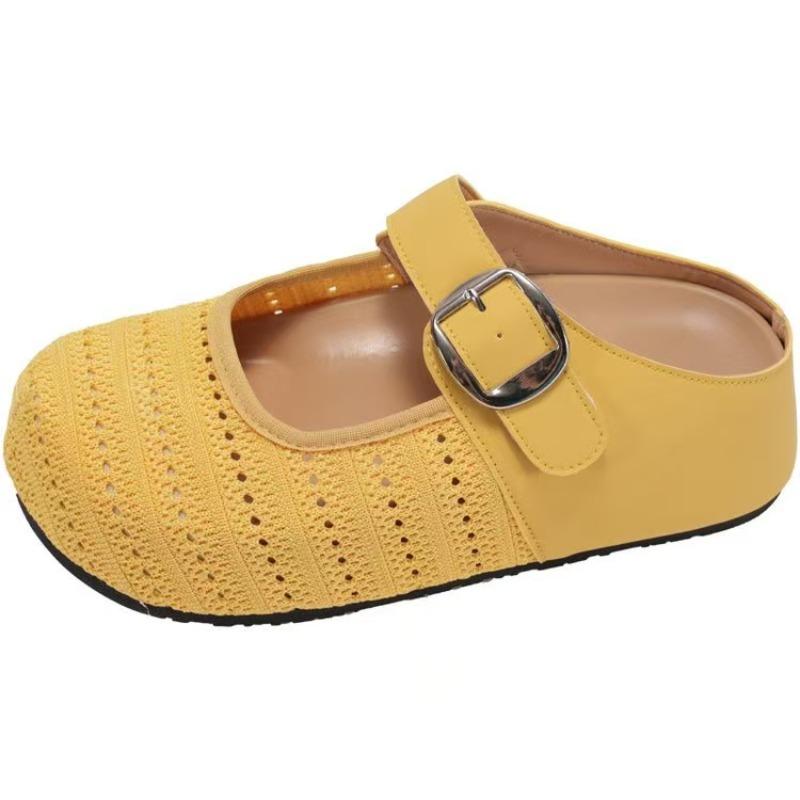 Mesh Flats Mules Shoes for Women Designer Weave Buckle Slippers 2025 Autumn New Trends Casual Slingback Zapatillas Mujer