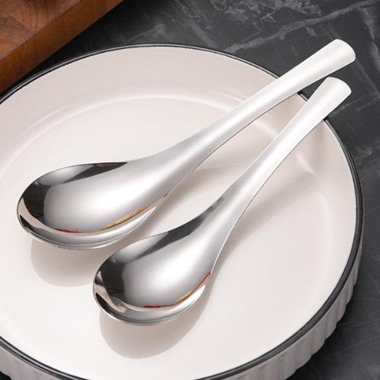 Stainless Steel Dinner Spoons Large Dessert Teaspoon with Round Edge Metal Cutlery for Home Kitchen Restaurant