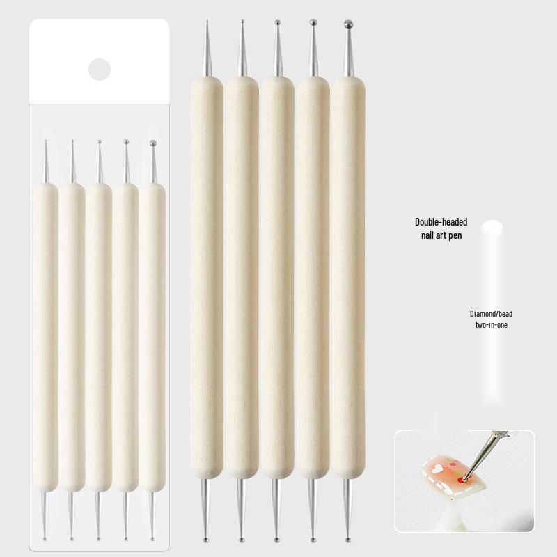 Dual-Ended Nail Art Dotting Pen & Wax Pencil Set - 5 Pieces
