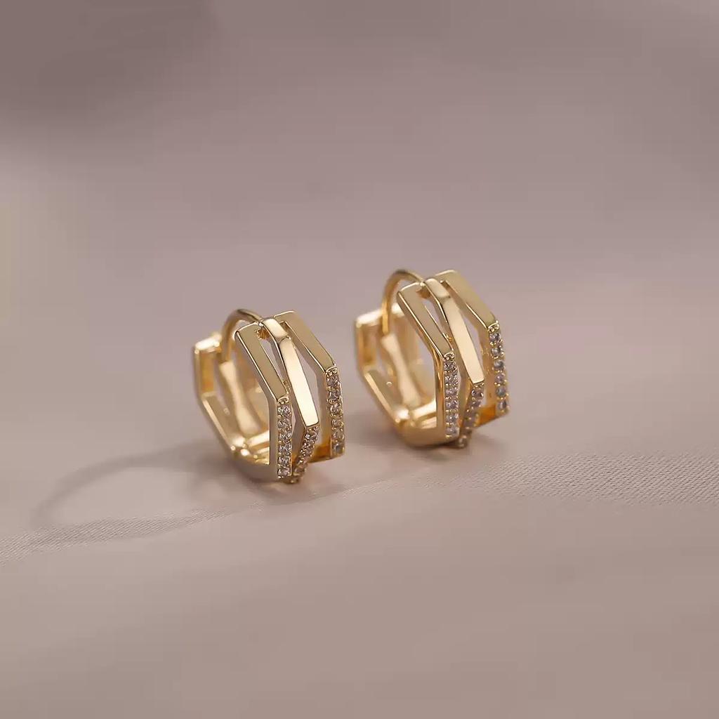 Retro Micro-set Geometric Earrings Light Luxury Autumn Winter High-end Simple Versatile Women's Fashion Casual Daily Jewelry