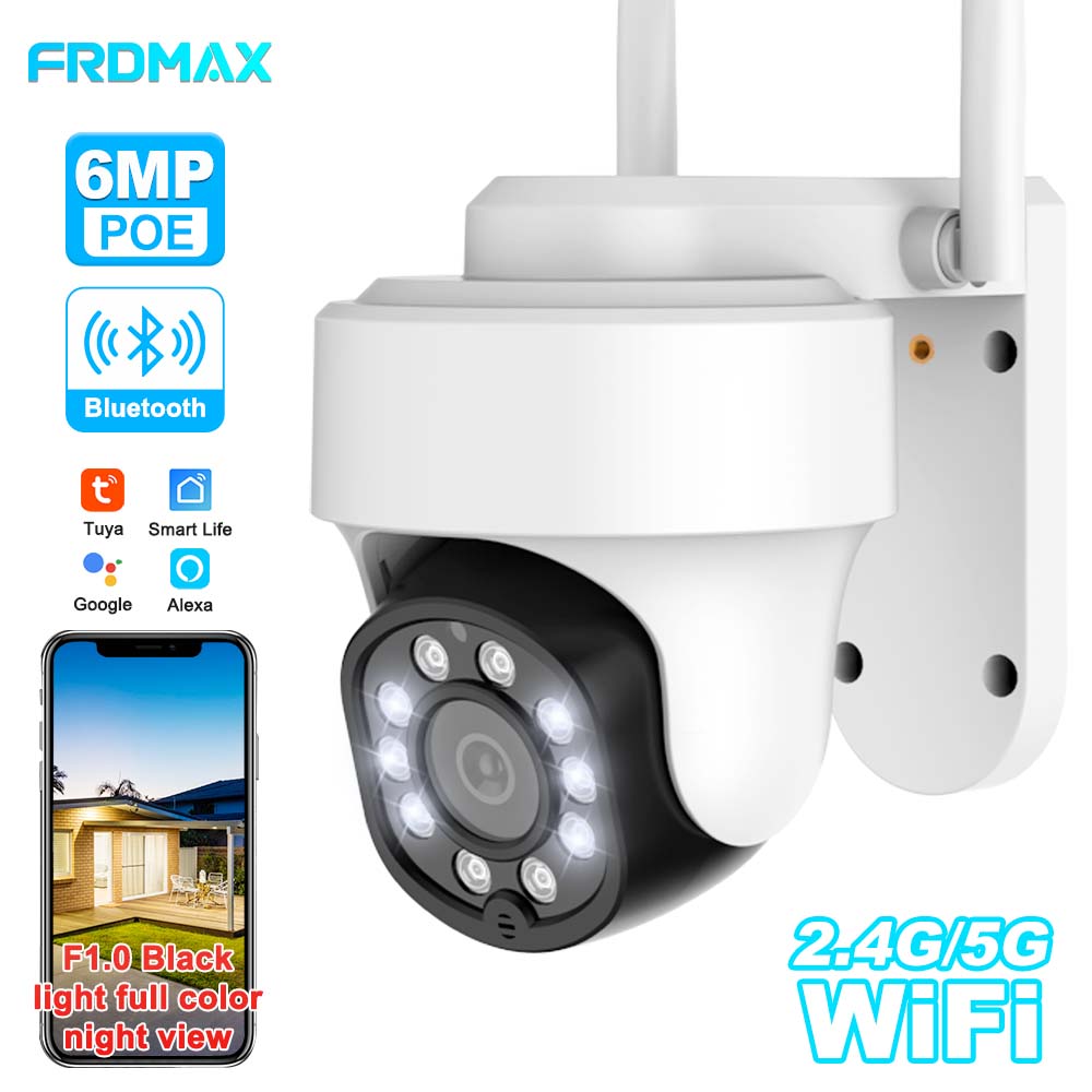 

6MP Tuya Wifi Outdoor 2.4G/5G Wifi Surveillance Camera Smart Home Security Protection POE PTZ IP Cam Alexa Google Onvif 6MP Tuya Camera