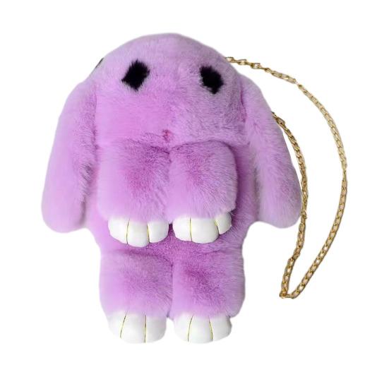 Plush Cartoon Rabbit Shaped Crossbody Bag Soft Faux Fur Rabbit Shoulder Bag Fluffy Cute Bunny Sling Bag for Women Girls