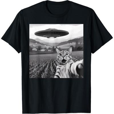 Cat Selfie With Alien UFO Cat Gifts For Men Women Kid T-Shirt(1)