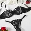 Sweet Lace Embroidered Mesh See-Through Lingerie Set